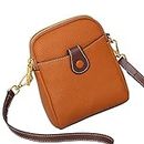 Women's Mobile Phone Bag, Small Crossbody Bag Cellphone Shoulder Bag Genuine Leather Wallet Coin Purse, Large Capacity Messenger Bag for Girls iPhone 12 Mini 13 Pro Max 11 Pro XS Max. Brown