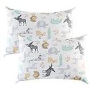 IBraFashion Toddler Pillowcases 2 Packs 14x19 for 13x18, 12x16 Pillow 100% Cotton Wild Animals Printings Set of 2