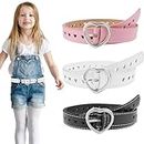 Teaaha 3 PCS Girls Belt Elastic PU Leather Belts with Cute Hollow Heart Shape,Silver Metal Buckle Adjustable Waist Belt for Kids Dress Pants Jeans(Pink, White, Black)