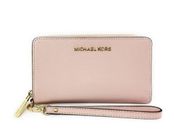 Michael Kors Jet Set Travel Large Phone Case Leather Wallet Wristlet Pink Blush