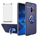 Phone Case for Samsung Galaxy S9 with Tempered Glass Screen Protector Cover Magnetic Stand Ring Holder Cell Accessories Kickstand Full Body Shockproof Silicone Glaxay S 9 9S Edge GS9 Women Men Blue