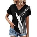 My-Account,Loose Tops Women Women's V Neck Abstract Geometric Print Short Sleeve Shirt Spring Formal Casual (a-Black, S)