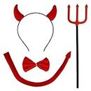 Jmkcoz Halloween Devil Costume Set Devil Horn Headband Tail Bowtie Devil Pitchfork Demon Cosplay Hair Hoop Party Prop Favor