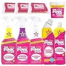 The Pink Stuff Reinigungsmittel Set - Reinigungspaste 850g Mehrzweckspray Badezimmer-Schaumreiniger Glasreiniger 850ml Toilettenreiniger 750ml Cremereiniger 500ml Bundle mit 6x Cleverry Schwamm