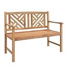 Tangkula Patio Acacia Wood Bench, 2-Person Outdoor Loveseat Chair, Cozy Armrest & Backrest, Sturdy Acacia Wood Frame, Outdoor Slatted Seating Bench for Backyard, Garden, 800 lbs Max Load