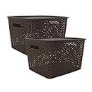Bel Casa Royal Basket Large Pack of 2 With 2 Lids Multipurpose Plastic Storage Baskets - Dark Brown