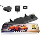 WOLFBOX G900 Rear View Mirror Camera, Mirror Dash Cam 4K Front and 2.5K Rear, Smart Full 12’’ Touch Screen, Backup Camera for Car, GPS, WDR, Night Vision, Free 64GB Card
