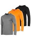 3 Pack: Men’s Mesh Quick Dry Fit Wicking Long Sleeve Active Athletic Hoodie Performance Hooded T Shirt Workout Running Fitness Gym Sports Fishing Casual Sweatshirt UPF Outdoor Hiking-Set 10, Large