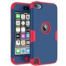 Callyue iPod Touch Case Compatible Apple iPod Touch 5th 6th & 7th Generation, PC + Silicone 2-in-1 Cover Protective Case for iPod Touch 7/6 / 5 - Navy + Red