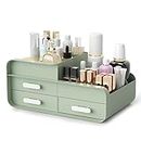 Makeup Organiser Cosmetic Storage Box, Make up Organizer Dressing Table Plastic Cosmetics Holder with Drawer - Large Countertop Vanity Cosmetic Stand Containers for Beauty Skincare Jewellery, Green