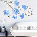 Rawpockets Decal ' Indigo Flowers ' (Material - PVC Vinyl Matte Finish, Wall Coverage Area - Height 75cm X Width 130cm) (Pack of 1) Wall Sticker