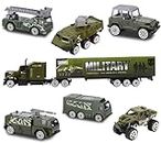 BELOXY 7 in 1 Die Cast Metal Army Military Vehicle Play Toy Team Truck Including Cargo Truck Container, Battalion Jeep, Army Tank, Fire Truck Toys1 (7 in 1 Army Military) (7 in 1 Die Cast Metal Army)