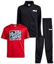Fila Boys Active Tracksuit Set - 3 Piece Performance Tricot Sweatshirt, Jogger Sweatpants, Shirt - Activewear for Boys (8-12), Size 4, Black