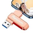 Plumunom Photo Stick for iPhone Flash Drive 128GB, All Metal Flash Drive for iPhone Save More Photos and Videos.High Speed Photo Stick USB 3.0 Stick Compatible with iPhone/ipad/Android/PC.(Pink)