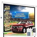 LopBast Screen 100" Motorized Projector Screen - Indoor and Outdoor Movies Screen 100 inch Electric 16:9 Projector Screen Wrinkle-Free W/Remote Control, Great for Home Office Theater TV Usage