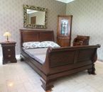 Solid Mahogany Wood Bedroom Set Sleigh Bed Bedside Dressing Table Queen Size