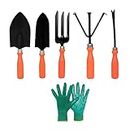 Kraft Seeds by 10CLUB Gardening Hand Tools Set - 6 Pieces (Hand Cultivator, Hand Fork, Big Hand Trowel, Small Hand Trowel, Hand Weeder, Garden Hand Gloves) | Home Gardening Tools for Plants and Soil