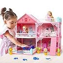 CUTE STONE Dollhouse Dreamhouse Building Toys, Doll Dream House with Lights, Furniture, Pet & Dolls, Gardening Tool Set, DIY Cottage Pretend Play House, Creative Gift for Todders Girls,Boys(4 Rooms)