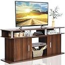 COSTWAY TV Stand for TVs up to 70 Inches, Wooden TV Cabinet Media Entertainment Center with 2 Doors and Open Shelves, Home Living Room Bedroom TV Unit Console Table for 18" Electric Fireplace (Cherry)