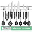 LIUNOVIP ECO Kitchen 24 Inch Stainless Steel Magnetic Knife Holder - Magnetic Knife Strip Wall Mount with 9 Hooks - Knife Rack/Knife Bar for Kitchen Utensils and Cooking Sets - Save Your Space Now!