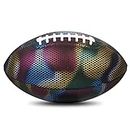DOGOU Holographic Reflective Football Glowing Luminous Rugby Indoor Outdoor Leather Football Gifts for Boys Girls Men Women