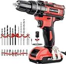 Bamse Cordless Drill Set 21V, Cordless Hammer Drill with Battery 2000mAh, 25+3 Torque, 42N.m Max Electric Drill, 23PCS Drill Bits 2 Speed, LED Light for Home and Garden DIY Project