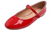 Feversole Women's Mary Jane Fashion Round Toe Easy Buckle Slip On Flats Red Patent Size 7.5 M US