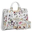 Womens Handbag Top Handle Shoulder Bag Tote Satchel Purse Work Bag with Matching Wallet, White Floral, Large