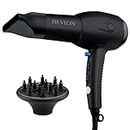 Revlon RV544FBLK Advanced Ionic Technology™ Hair Dryer with Diffuser, Powerful, Ionic Hair Dryer with Concentrator, Quick Dry, Lightweight, 2 Heat/ Speed Settings, Less Frizz, Shiny and Smooth Hair, Black