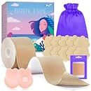 Laneso Boob Tape, 5 * 5M Extra-Long Roll Boobtapes, Bob Tape with 2pcs Reusable Nipple Covers, Adhesive Bra Boobytape for Breast Lift
