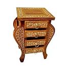 WOODHUT Carved Handmade Bedside Table with 4 Drawers Home Decor Furniture for Living Room & Bedroom Glossy Finish (Color-2)
