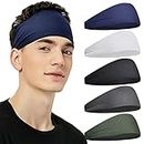 Pilamor Sports Headbands for Men (5 Pack),Moisture Wicking Workout Headband,Sweatband Headbands for Running,Cycling,Football,Yoga,Hairband for Women and Men(Dark Gray, Green, White, Blue, Black)