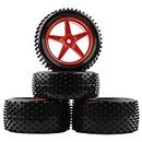 Rchobbytop 4pcs 1/10th Buggy Tires and Wheels with Flange Lock Nuts Washers and Wrench, 86mm Spike Tread Tyre for 12mm Hex RC Car Traxxas Bandit VXL Redcat Tornado S30 EPX HSP Tamiya Kyosho HPI, Red