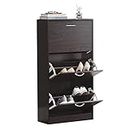 SoBuy FSR110-BR,Brown Shoe Cabinet with 3 Flip Drawers, Freestanding Shoe Rack,Shoe StorageCupboard Organizer Unit