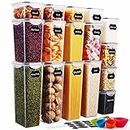 16 Pack Airtight Food Storage Containers Set-Kitchen and Pantry Organization, BPA-Free Plastic Containers with Lids for Dry Food, Cereal, Flour & Sugar, Include Labels, Marker & Spoon Set