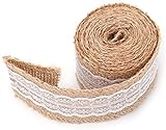 Bs Amor Natural Jute Burlap Ribbon with White Lace and Jute Twine for DIY Projects, Party Décor, Gift-Wrapping, Vintage Wedding Home Décor, Scrapbooking (1)