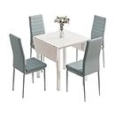 JEFFORDOUTLET Dining Table and Set of 4 Chairs, Drop Leaf Kitchen Table With Grey PU Leather High Back Chair