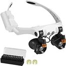 Universal Buyer Head Mount Magnifier, Headband LED Illuminated Magnifier with Interchangeable Lights, Magnifying Glass Lamp with 3X, 4X, 5X, 6X, 7X, 10X, 6 Detachable Lens, for Close Work, Jewellery