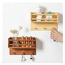 2 Pack Small Wall Shelf with Hooks Wooden Mail and Key Holder Shelf for Entryway Home Office Kitchen Key Ring Holder for Wall