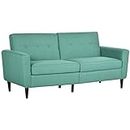 HOMCOM 3 Seater Sofa, Upholstered Couch for Bedroom, Modern Sofa Settee with Padded Cushion, Button Tufting and Wood Legs for Living Room, Green