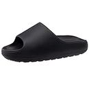 Leisurely Pace Pillow Slippers Slides for Women Squishy Cloud Cushion Sandals Summer Slippers with Comfort, Black, 7-8 Women/5.5-6.5 Men