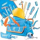 Hi-Spec 18 Piece Kid's Blue Tool Kit Set with Tool Bag. Real Metal DIY Hand Tools for Children & Starters Including Work Apron, Dust Glasses & More