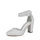 DREAM PAIRS Womens High Heel Closed Toe Chunky Wedding Pumps Shoes, Silver Glitter - 10 (Angela)