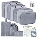 Packing Cubes for Suitcase,ZDKGER 12 PCS Packing Cubes Travel Luggage Organizers Waterproof Suitcase Organiser Bags Travel Essentials Bag Clothes Shoes Storage Bags - Grey