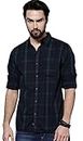 IndoPrimo Men's Regular Fit Checks Cotton Casual Shirt for Men Full Sleeves - Suzuki (Large, Blue Green)