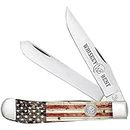 WHISKEY BENT HAT CO. Traditional Trapper Folding Pocket Knife 4.125" Closed Length 440C Stainless Steel Blades (Patriot)