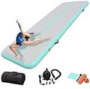 COLCYSE 10ft Air Gymnastics Track Tumbling Mat/ Inflatable Gymnastics Tumble Track Gym Mat for Home Use/Training/Cheerleading/Yoga/Water Fun, Mint Green,10ft*3.3ft*4in(3*1*0.1M)