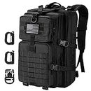 Hannibal Tactical MOLLE Assault Backpack, Tactical Backpack Military Army Camping Rucksack, 3-Day Pack, D-Rings, Black with Gray Patch