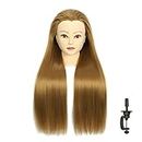 FUGUIRENHAIR 30" Mannequin Head Synthetic Fiber Long Hair Styling Training Head Dolls for Cosmetology Manikin Maniquins Practice Head with Clamp Stand Holder