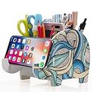 MOKANI Desk Supplies Organizer, Elephant Pencil Holder Multifunctional Office Accessories Desk Decoration with Cell Phone Stand,Gifts for Kids, Girls, Boys, Women